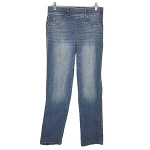 Spanx Womens Straight Leg Jeans Pull On Size Medium Blue Style 20356R Distressed